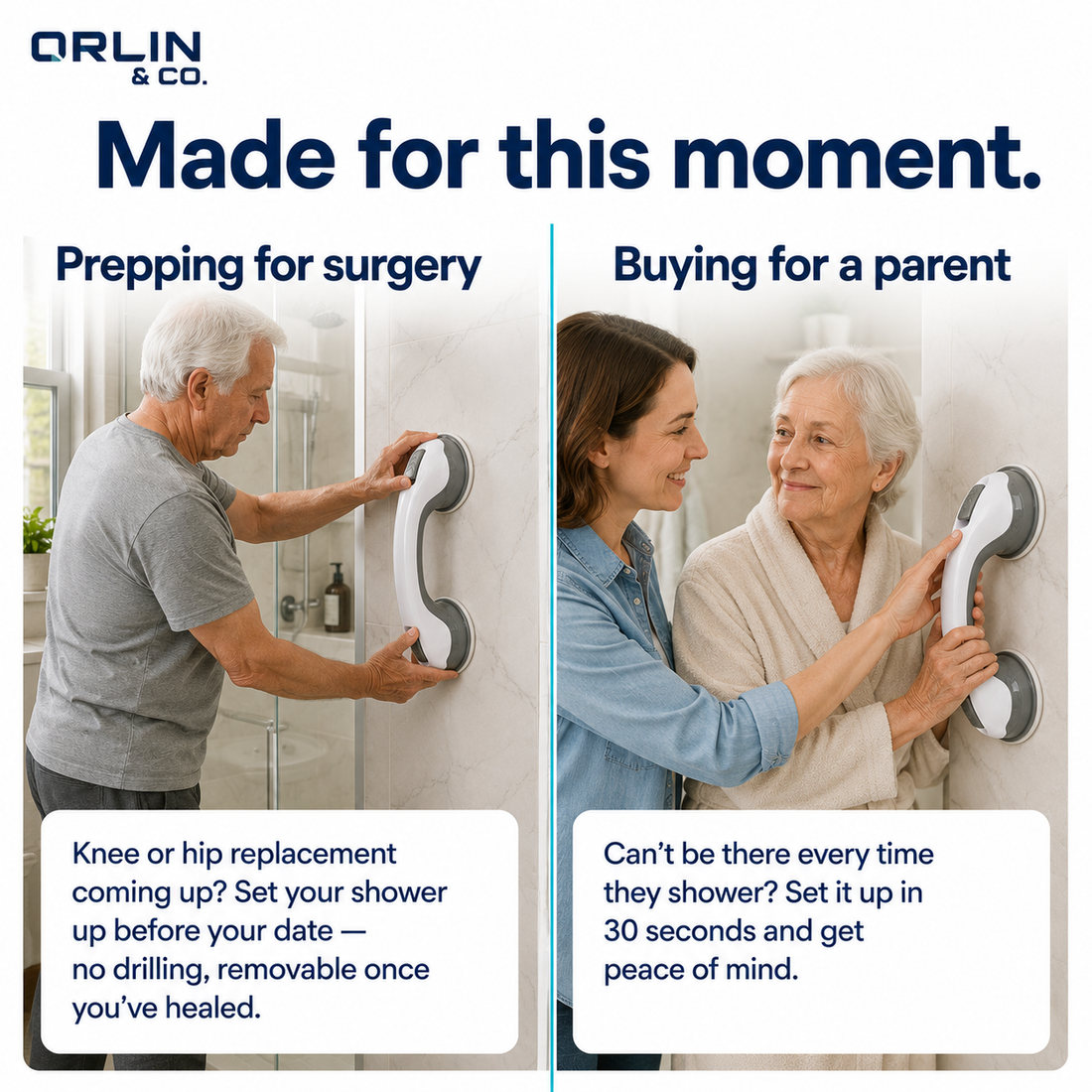 Removable Suction Shower Grab Bar — No-Drill Balance Support