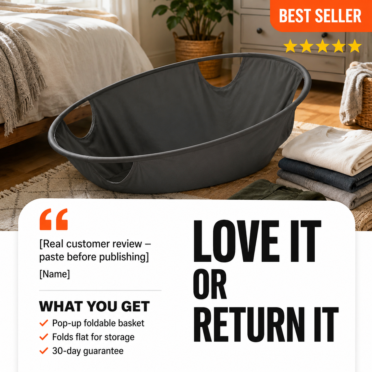 The PopFold™ No-Bend Laundry Basket.