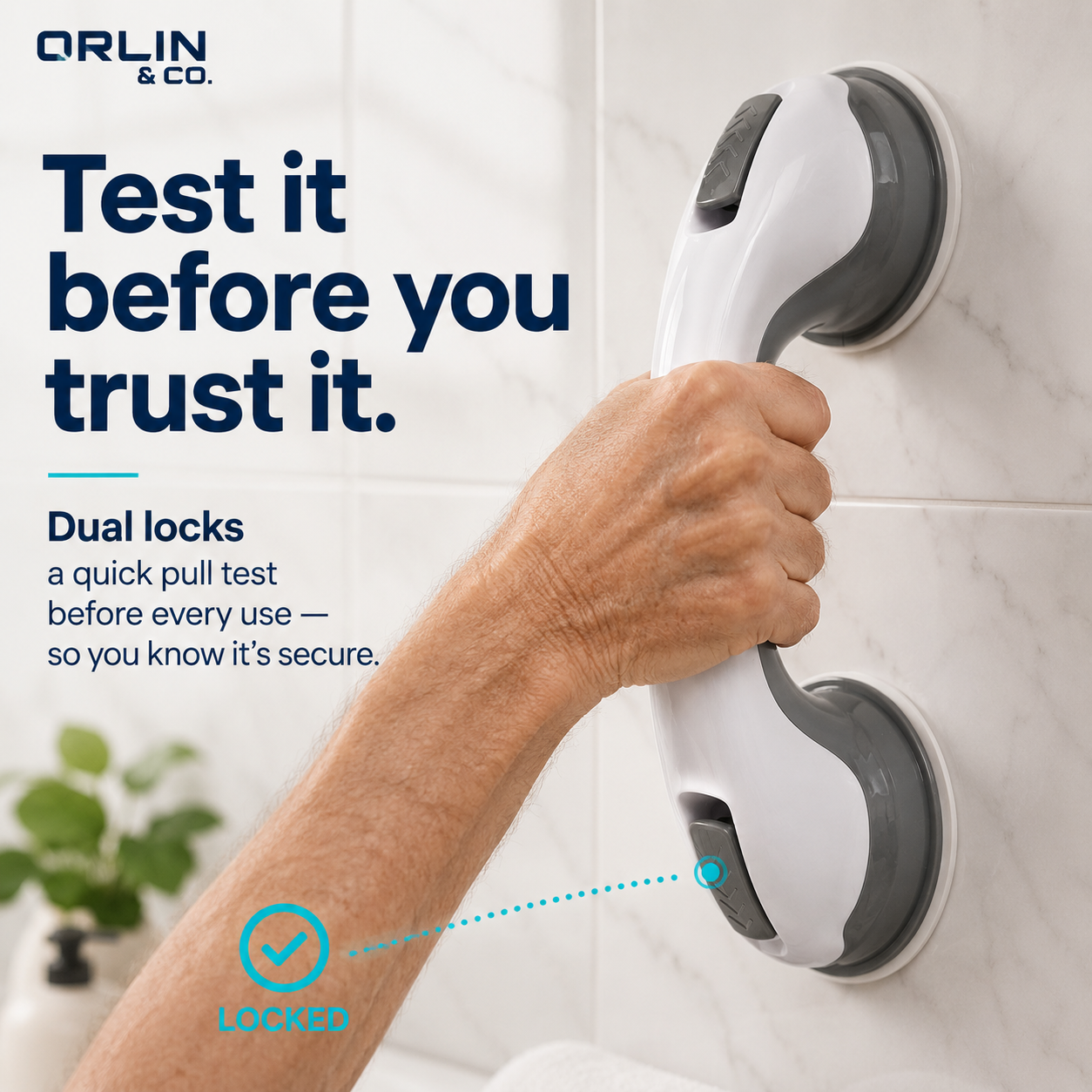 Removable Suction Shower Grab Bar — No-Drill Balance Support