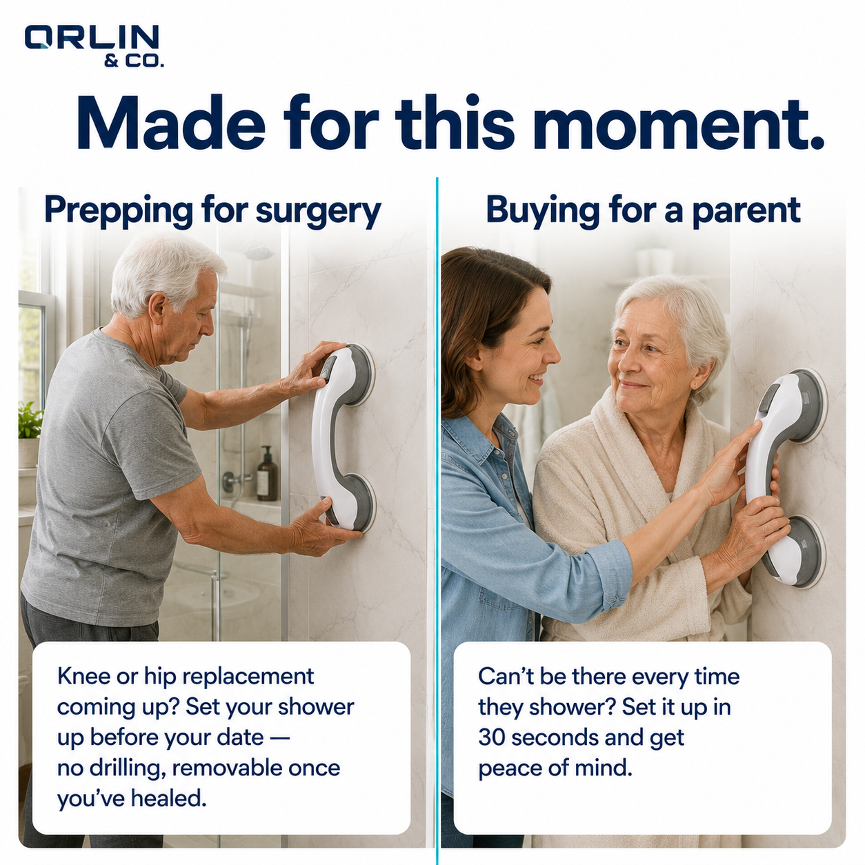 Removable Suction Shower Grab Bar — No-Drill Balance Support