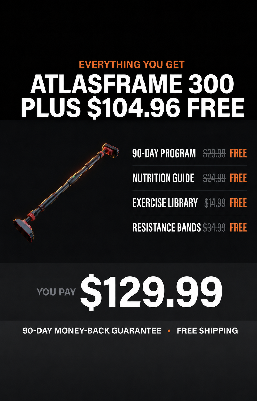 Flat-lay of everything in the AtlasFrame 300 box