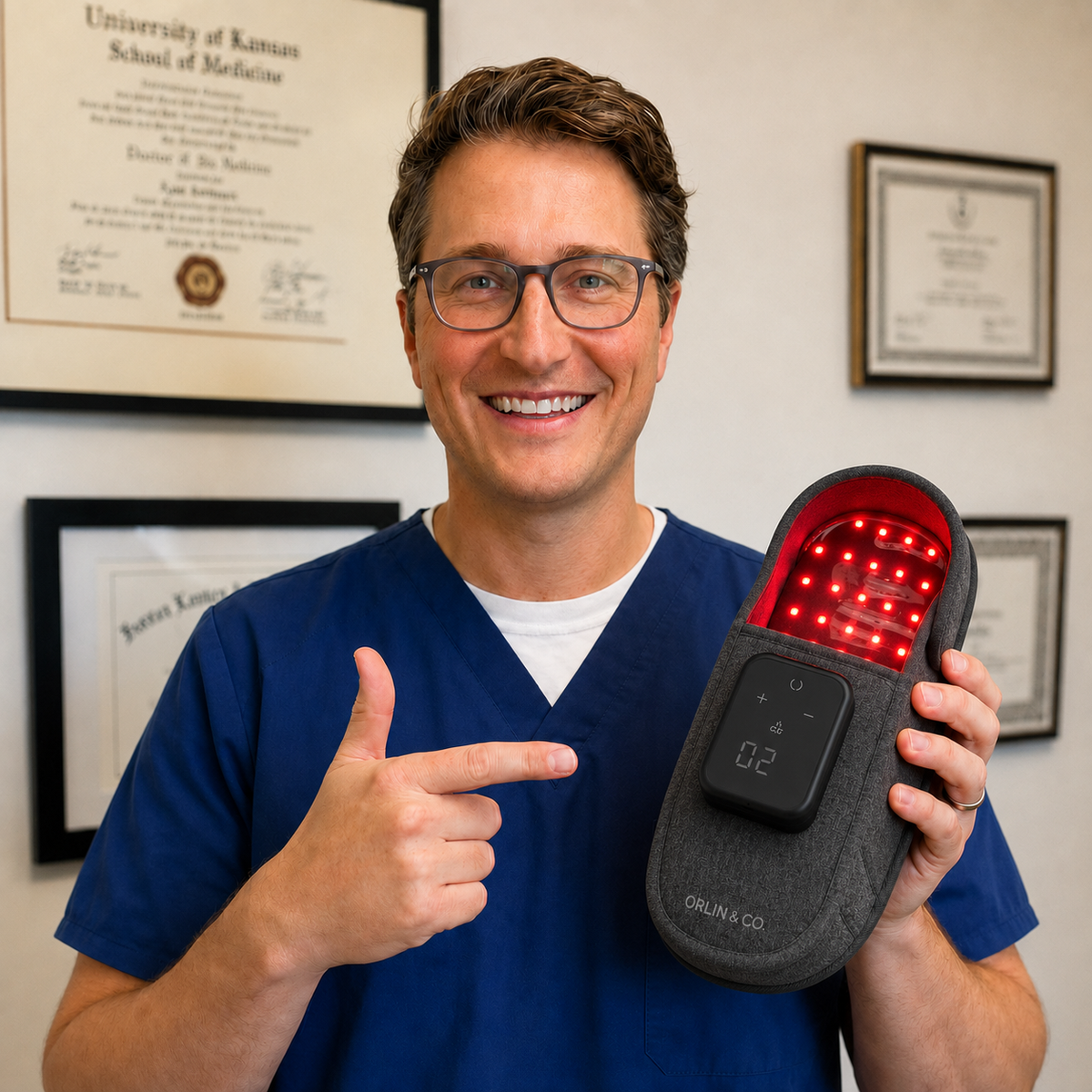 A person holding the SoleMend foot wrap